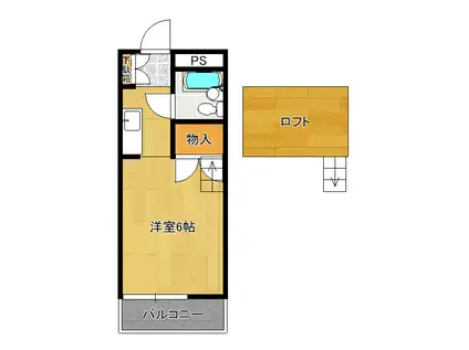 ツイン・ハイツB棟(ワンルーム/2階)の間取り写真