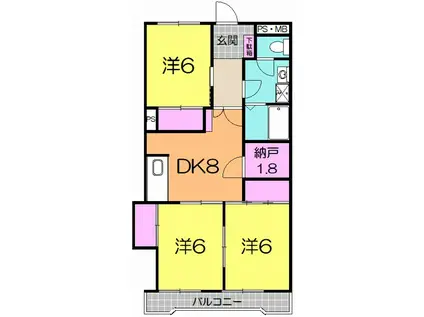 ロジュマン小池(3SDK/2階)の間取り写真