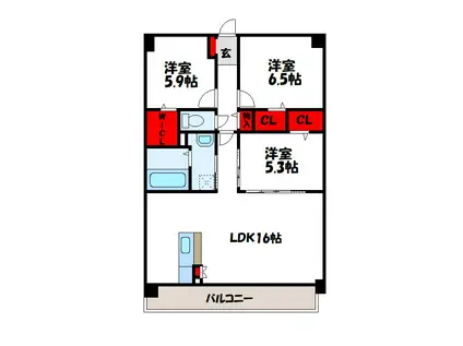 グランドゥール天神(3LDK/3階)の間取り写真