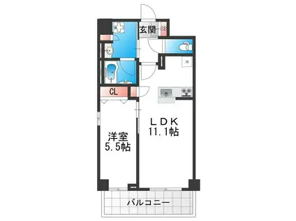 HABITAT平野(1LDK/6階)の間取り写真