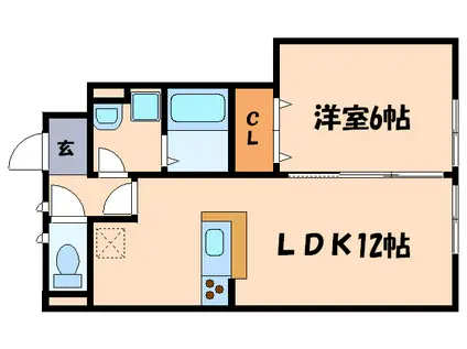 サンガーデン一橋B棟(1LDK/1階)の間取り写真