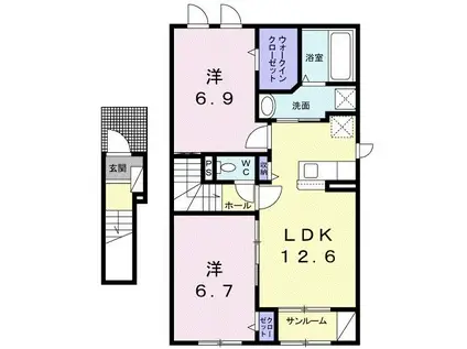 ザ グランデ 松ケ枝館A(2LDK/2階)の間取り写真