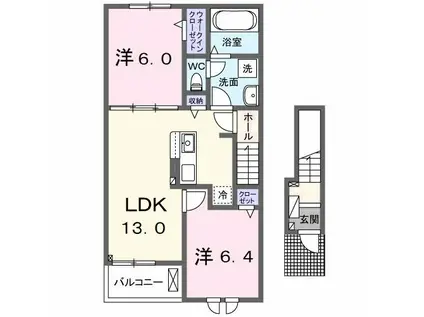 オルゴール具同I(2LDK/2階)の間取り写真