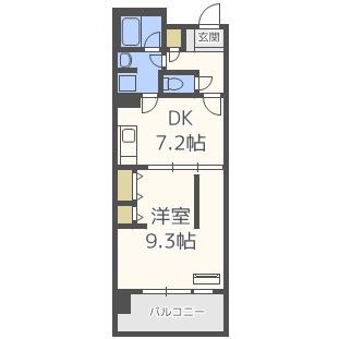 ロイヤルパークスなんば(1DK/9階)の間取り写真