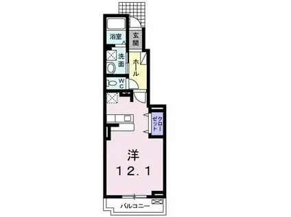 プラシード(ワンルーム/1階)の間取り写真