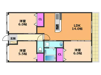 アムールカセイ(3LDK/3階)の間取り写真