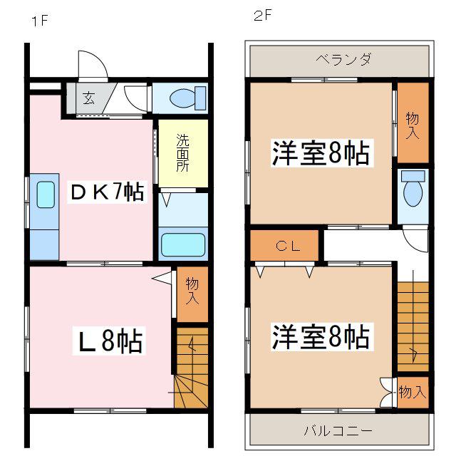 パルコート征矢野B(2LDK/1階)の間取り写真