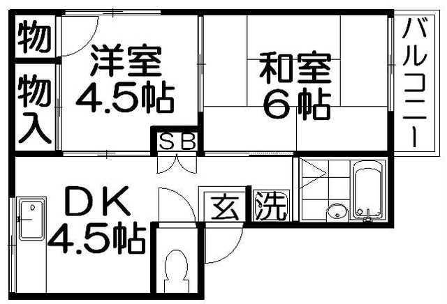 ワールドライフ中田(2DK/2階)の間取り写真