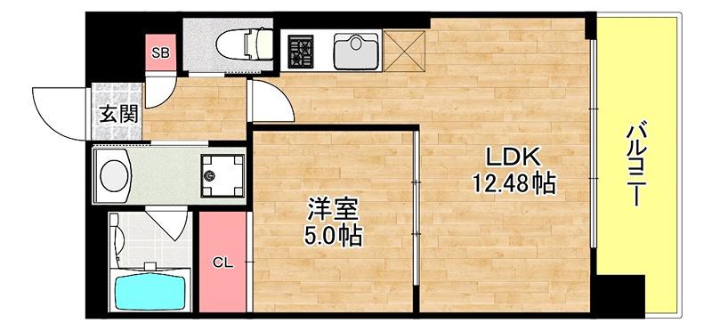 プレジオ弁天町(1LDK/13階)の間取り写真