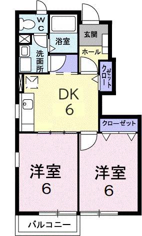 エミネンスB(2DK/1階)の間取り写真