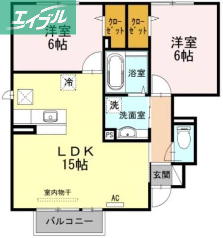 ヴィラ・ボヌール B棟(2LDK/1階)の間取り写真