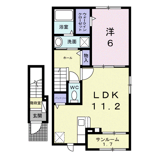 クナワイ スプリングスA(1LDK/2階)の間取り写真