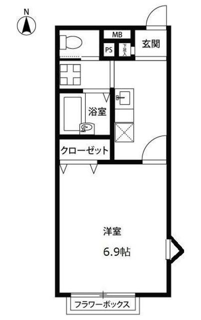 アムールY/S(1K/1階)の間取り写真