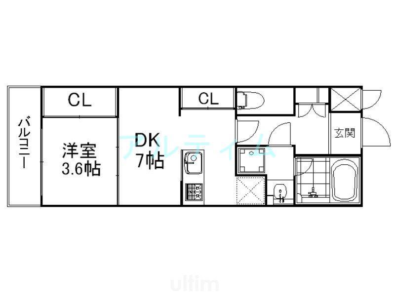 アーバネックス東山三条(1DK/4階)の間取り写真