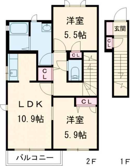 雪月花 6番館(2LDK/2階)の間取り写真