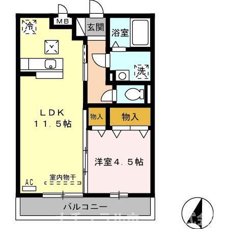 グランシャリオ御園(1LDK/1階)の間取り写真