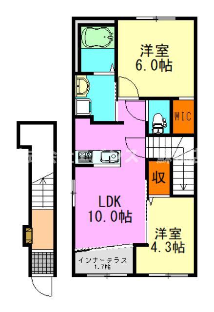 千葉市中央区大森町アパート(2LDK/2階)の間取り写真