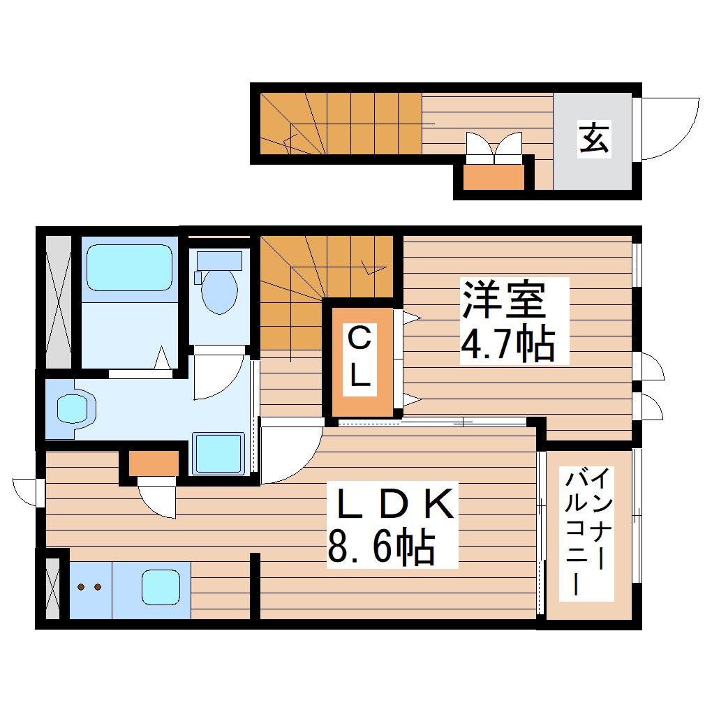 ダイヤモンド90(1LDK/2階)の間取り写真