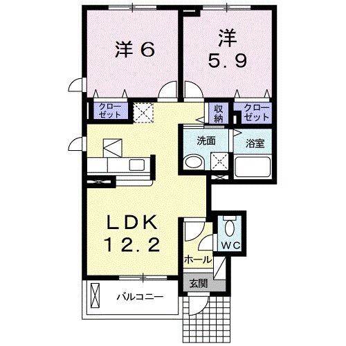 ミッテ・ドルフ西国分III(2LDK/1階)の間取り写真