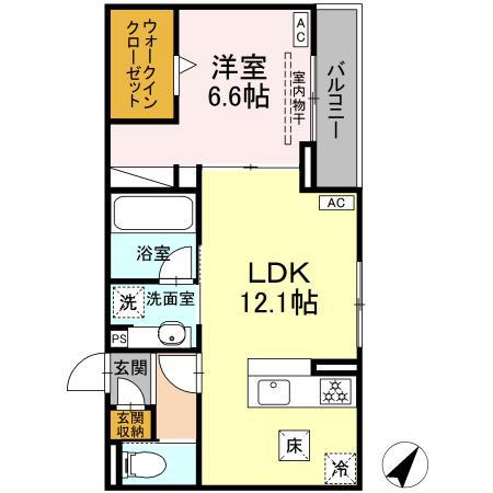 DCREST新川S(1LDK/1階)の間取り写真
