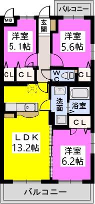 グラントミナミ(3LDK/1階)の間取り写真