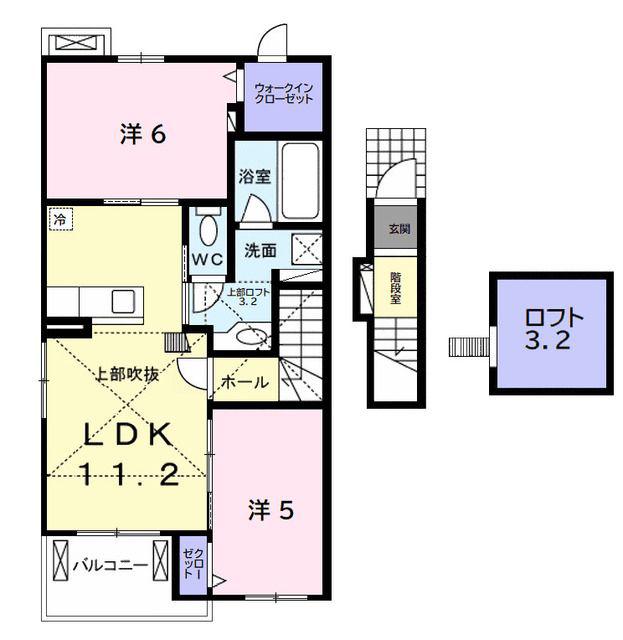 パッシィオーネU(2LDK/2階)の間取り写真