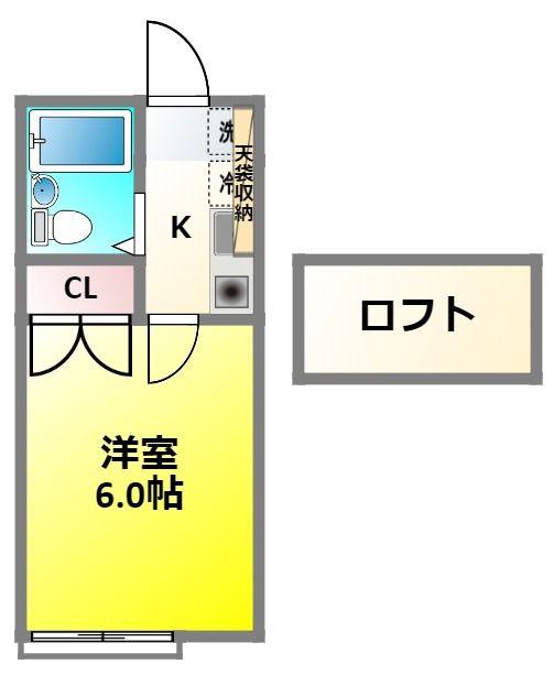 パークプレイス北棟(1K/2階)の間取り写真