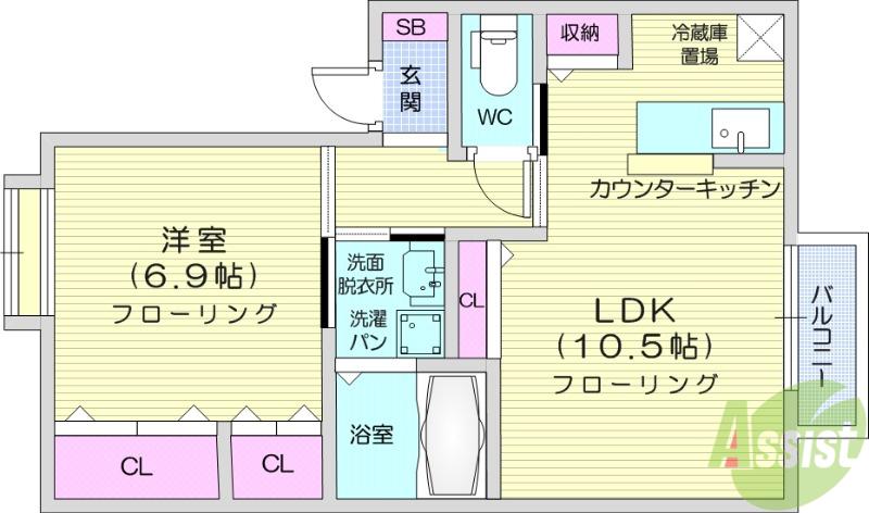 ウェルネス ハギ(1LDK/1階)の間取り写真