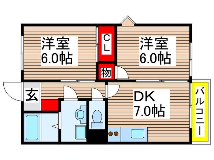 ガーデンプレイスⅠ(2DK/1階)の間取り写真
