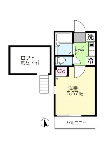 テラ横浜大口(1K/2階)の間取り写真