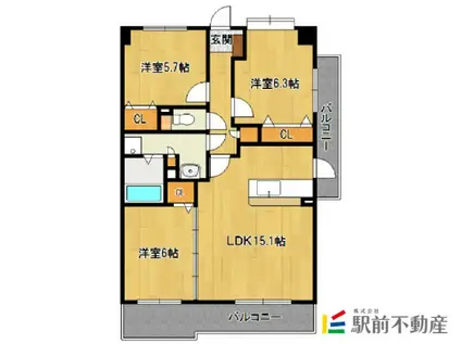 サンライトキャッスル(3LDK/6階)の間取り写真