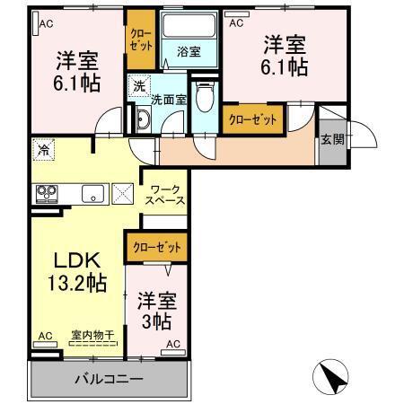 ラ・トゥール山城西 C棟(3LDK/1階)の間取り写真
