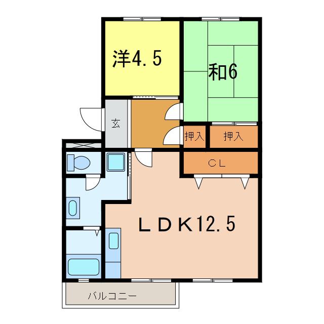 コーポ中根(2LDK/3階)の間取り写真