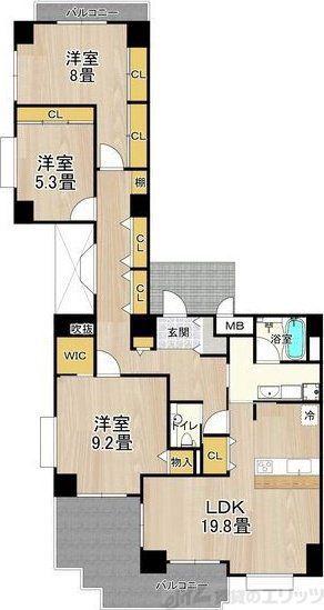 ビレッジアール大淀南(3LDK/5階)の間取り写真