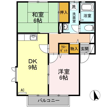フレッシュグリーン21 A棟(2DK/2階)の間取り写真