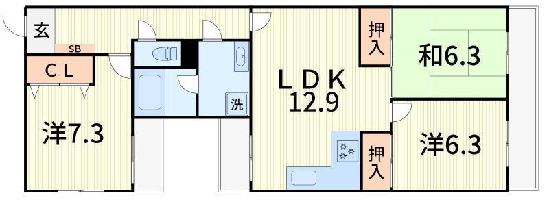 ラ・ポール7番館(3LDK/3階)の間取り写真
