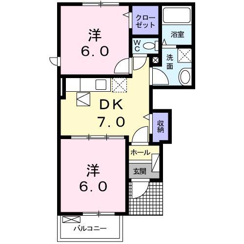 モダンK・IV(2DK/1階)の間取り写真