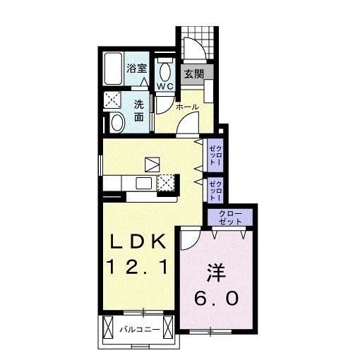 グリーンヒルズ稲岡 B(1LDK/1階)の間取り写真