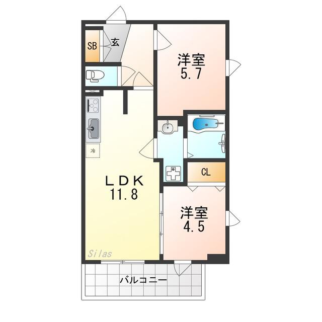 プレステージ14番館(2LDK/7階)の間取り写真