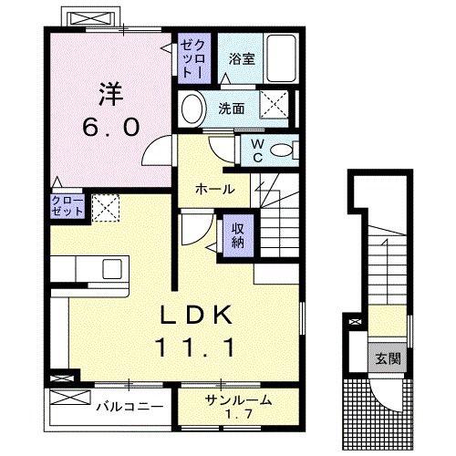 リブレA(1LDK/2階)の間取り写真