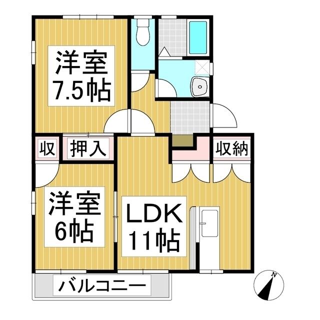 フレグランスM・K(2LDK/2階)の間取り写真