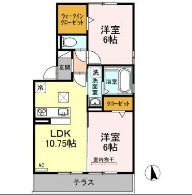 ハロウェルA棟(2LDK/1階)の間取り写真
