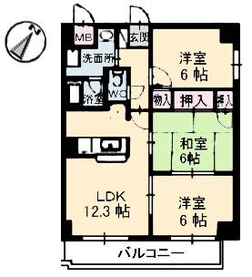 グランピア白島中町(3LDK/2階)の間取り写真