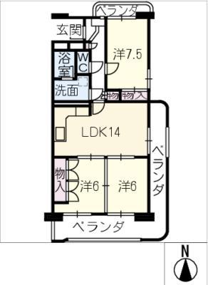 ホワイトキャッスル平針VI603(3LDK/6階)の間取り写真