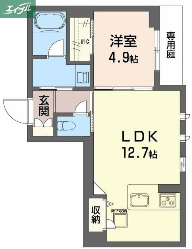 ユーグレイス東島田(1LDK/1階)の間取り写真