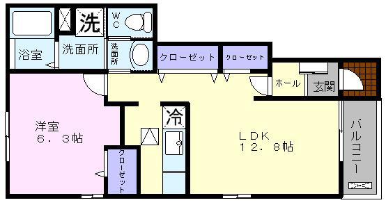 フルール・ド・リス(1LDK/1階)の間取り写真