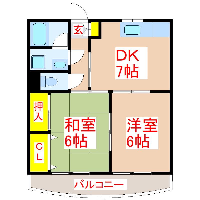 パームガーデン惟神(2DK/2階)の間取り写真