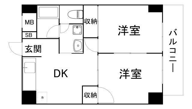 エクセルハイム川富(2LDK/9階)の間取り写真