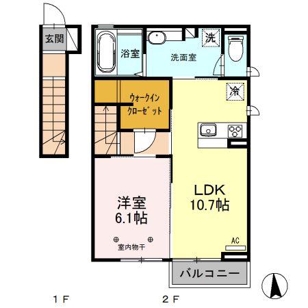クレインIII(1LDK/2階)の間取り写真