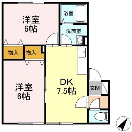 ハイセレール三好(2DK/1階)の間取り写真